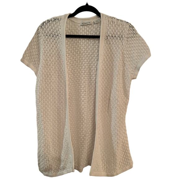 Liz Claiborne Sweaters - Liz Claiborne white knit short sleeve open front cardigan, Size XL